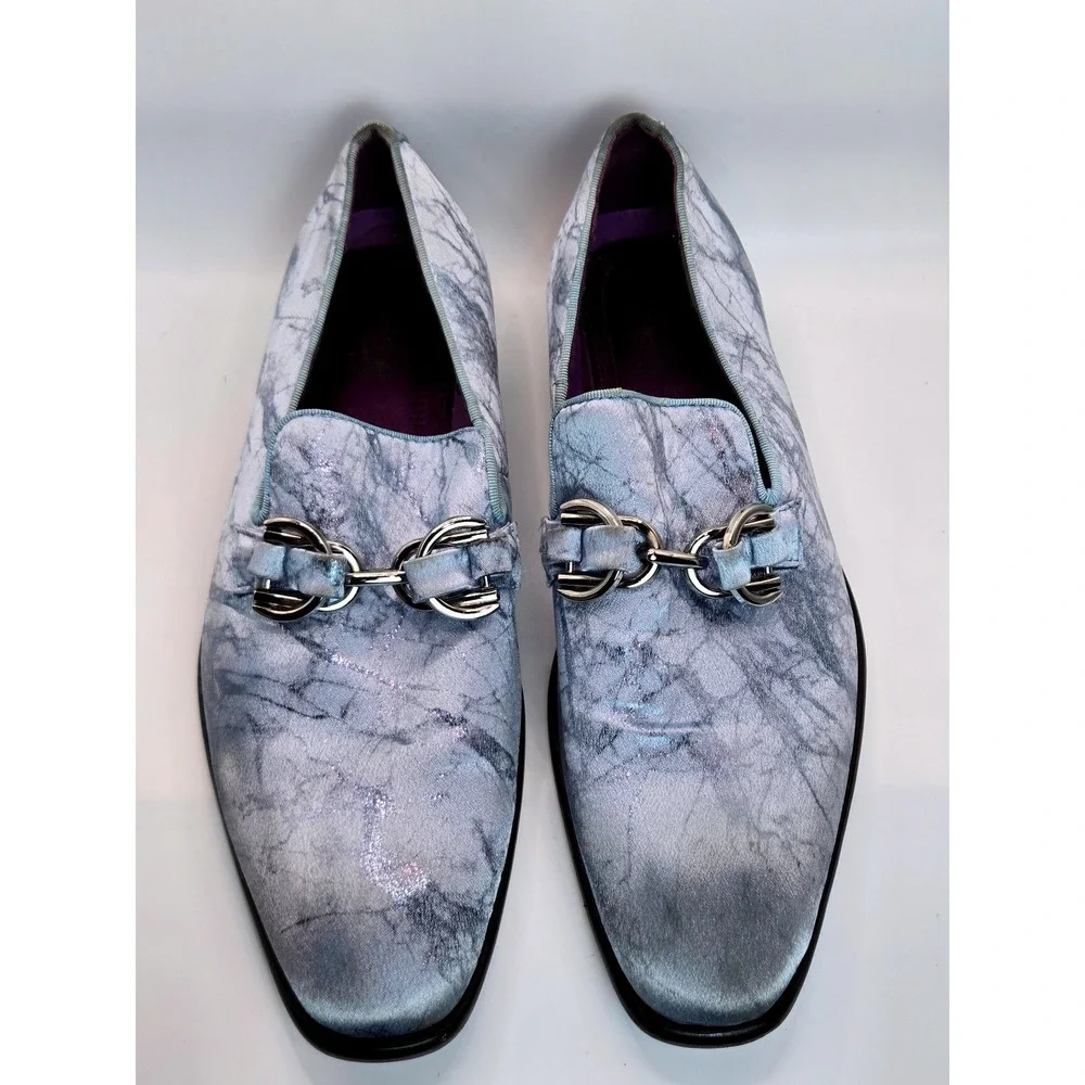 After Midnight Men's Marble Print Loafers Silver Chain Buckle Dress Shoes Size 8
